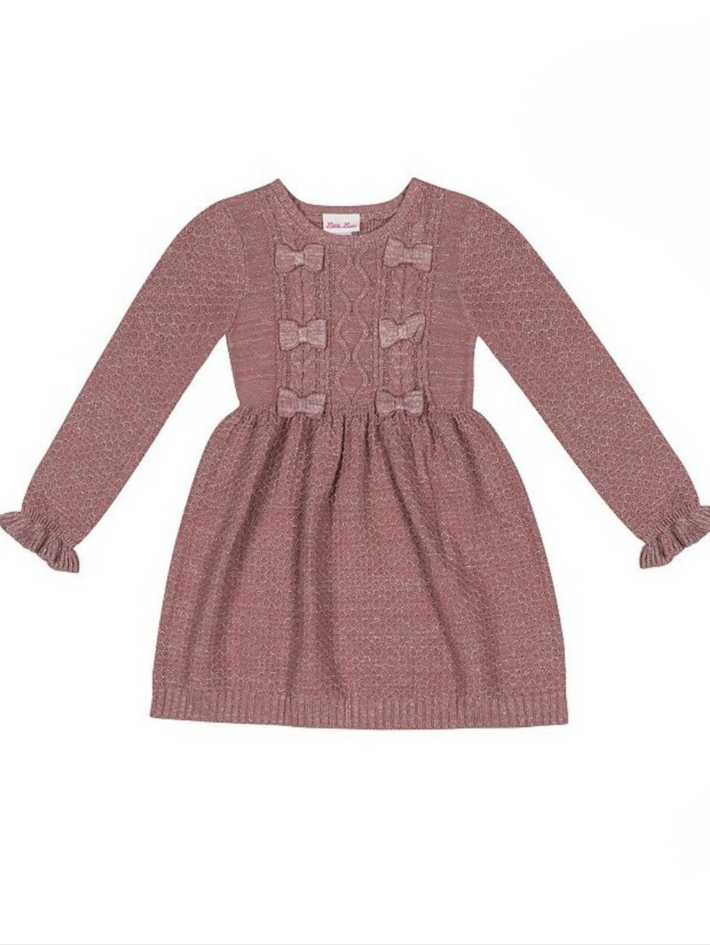 Little Lass Pink And Silver Bow Front Sweaterdress